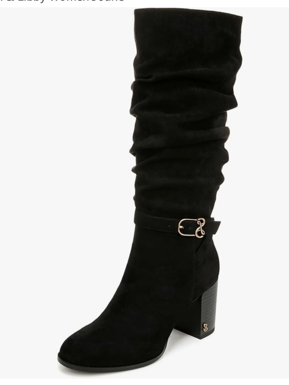 Sam & Libby Black Suede Slouch Mid-Heel Wide Calf Boot